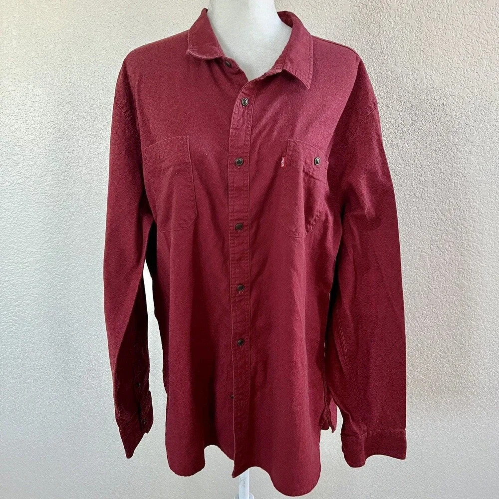 Levis Shirt Mens XXLarge Maroon Red Button Up Red Tab Long Sleeve Casual Strauss